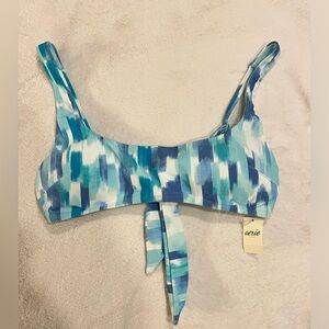 🩵NWT Aerie Scoop Neck Blue Paintbrush Pattern Tie Back Bikini Top -Medium